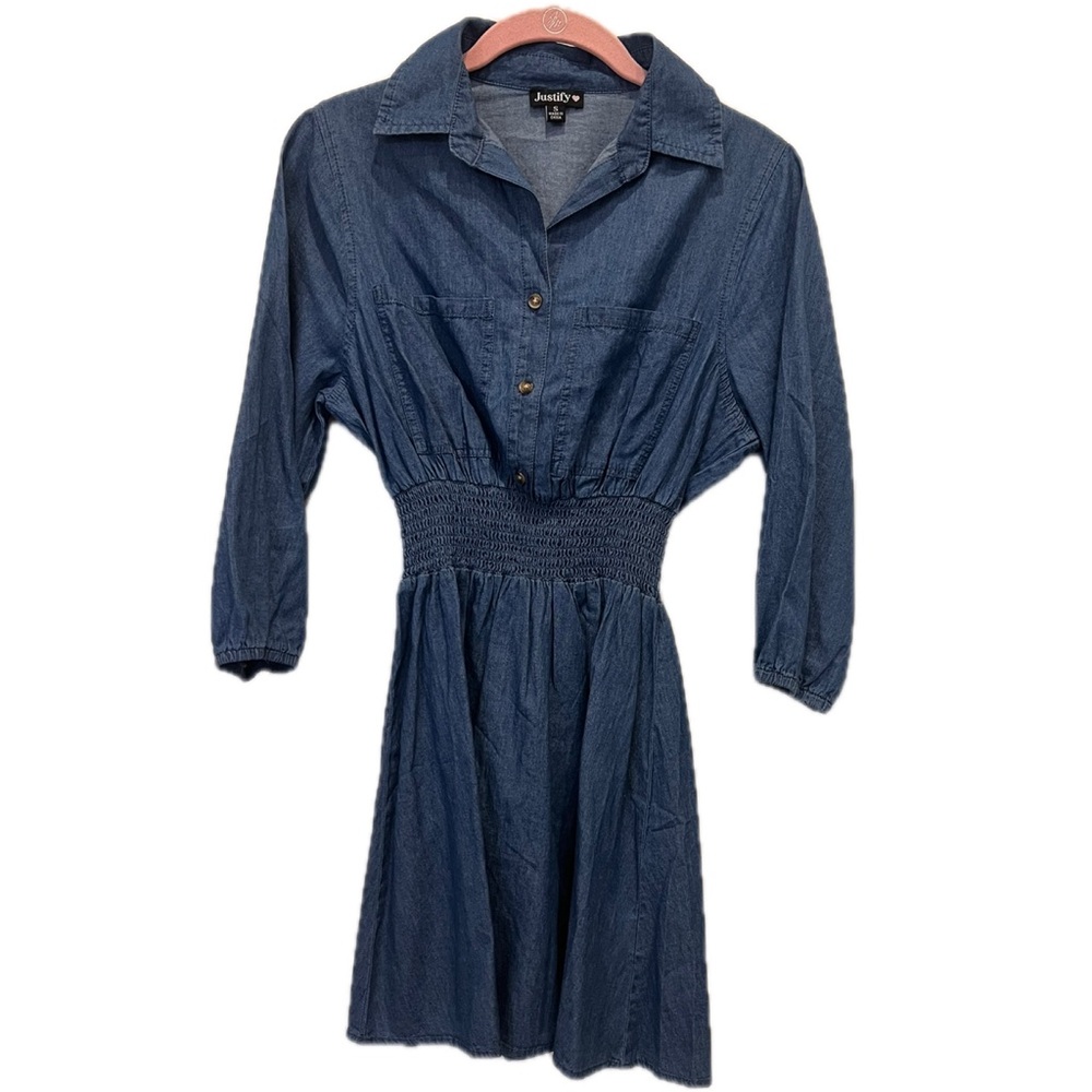Justify Denim Smocked Lightweight Dress Size S  100% Cotton